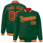 Custom Green White-Red Classic Style Varsity Full-Snap Letterman Jacket