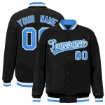 Custom Black Powder Blue-White Classic Style Varsity Full-Snap Letterman Jacket