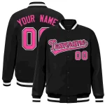 Custom Black Pink-Black Classic Style Varsity Full-Snap Letterman Jacket