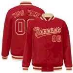 Custom Red Red-Khaki Classic Style Varsity Full-Snap Letterman Jacket