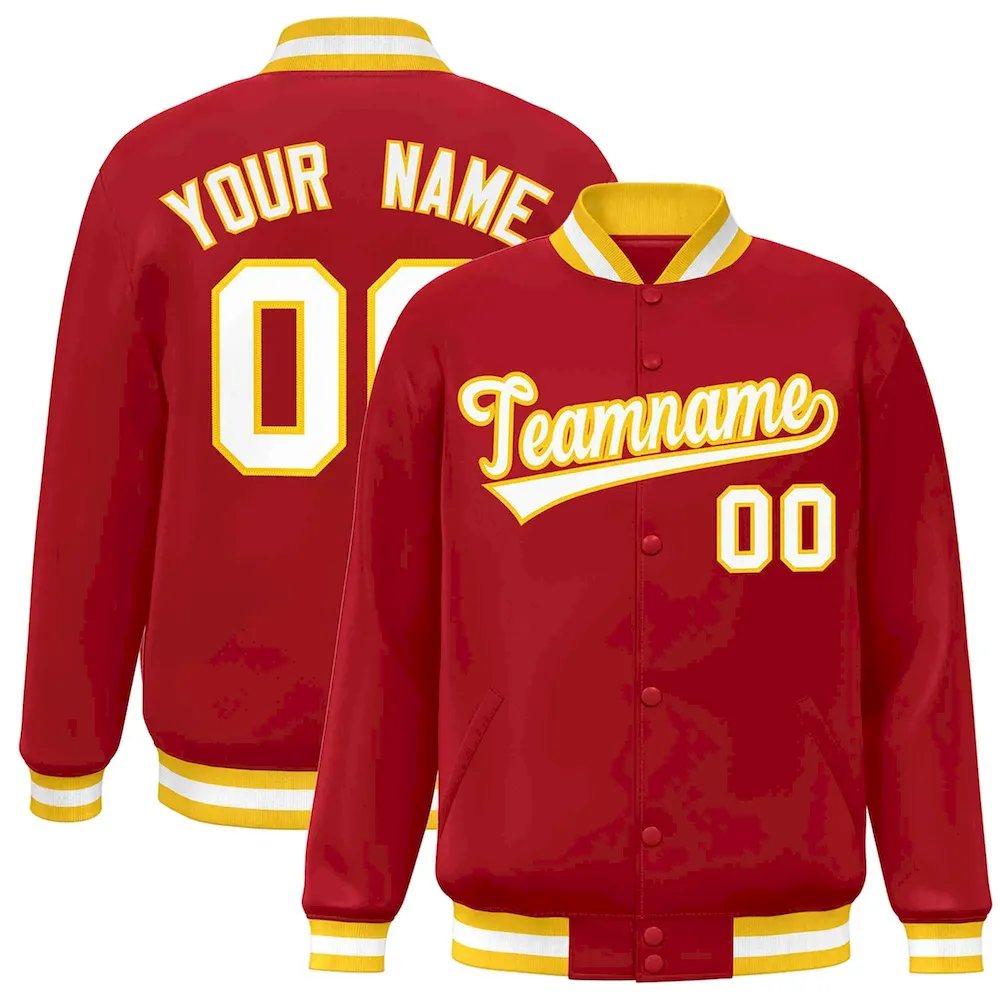 Custom Red White-Gold Classic Style Varsity Full-Snap Letterman Jacket