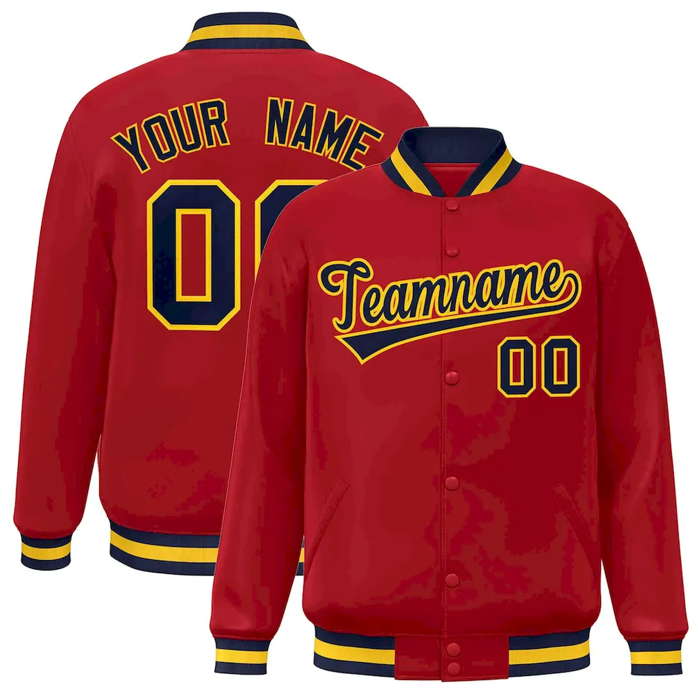 Custom Red Navy-Gold Classic Style Varsity Full-Snap Letterman Jacket
