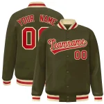 Custom Olive Red-Khaki Classic Style Varsity Full-Snap Letterman Jacket