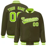 Custom Olive Neon Green-White Classic Style Varsity Full-Snap Letterman Jacket