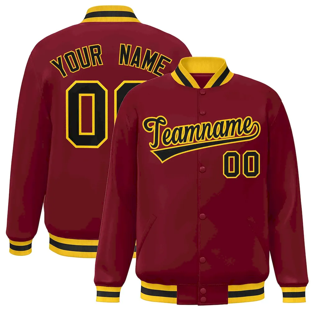 Custom Crimson Black-Gold Classic Style Varsity Full-Snap Letterman Jacket