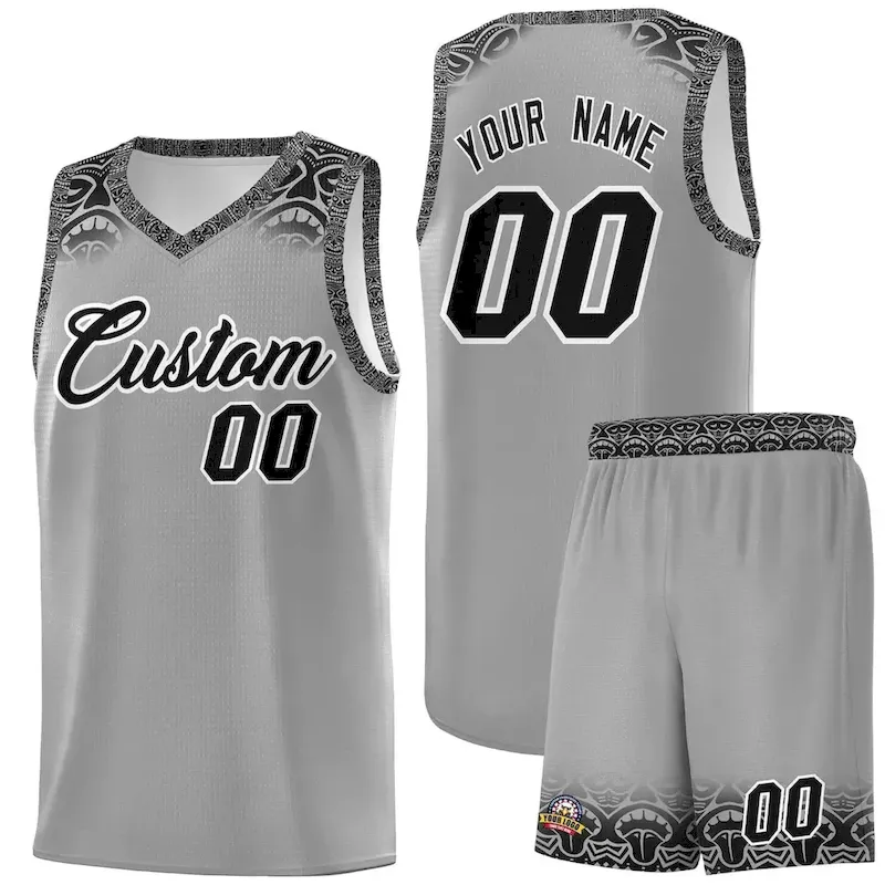 Custom Gray Black Personalized Indians Print Sets Sports Uniform Basketball Jersey