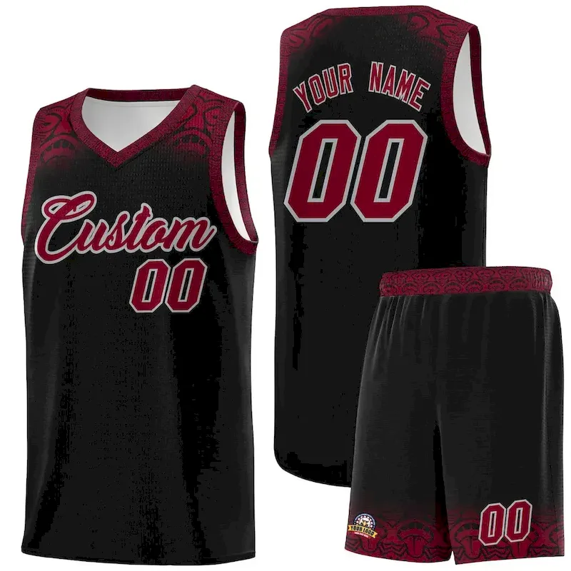 Custom Black Crimson Personalized Indians Print Sets Sports Uniform Basketball Jersey