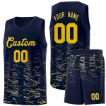 Custom Navy Gold Personalized Scratches Pattern Sports Uniform Basketball Jersey