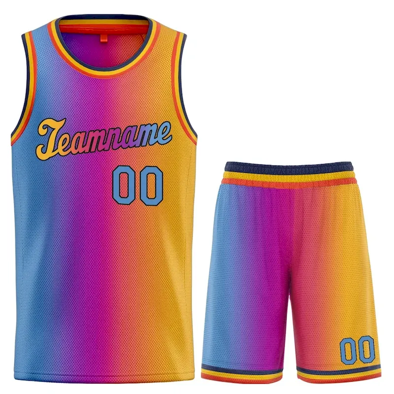 Custom Blue Pink-Yellow Gradient Fashion Sets Basketball Jersey