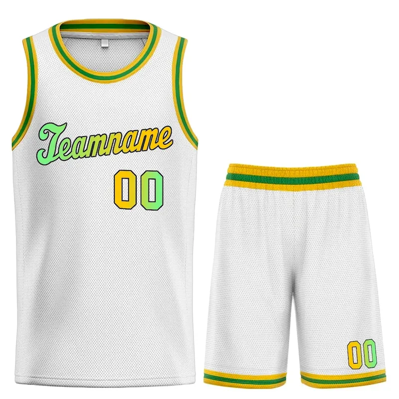 Custom White Green Gradient Fashion Sets Basketball Jersey