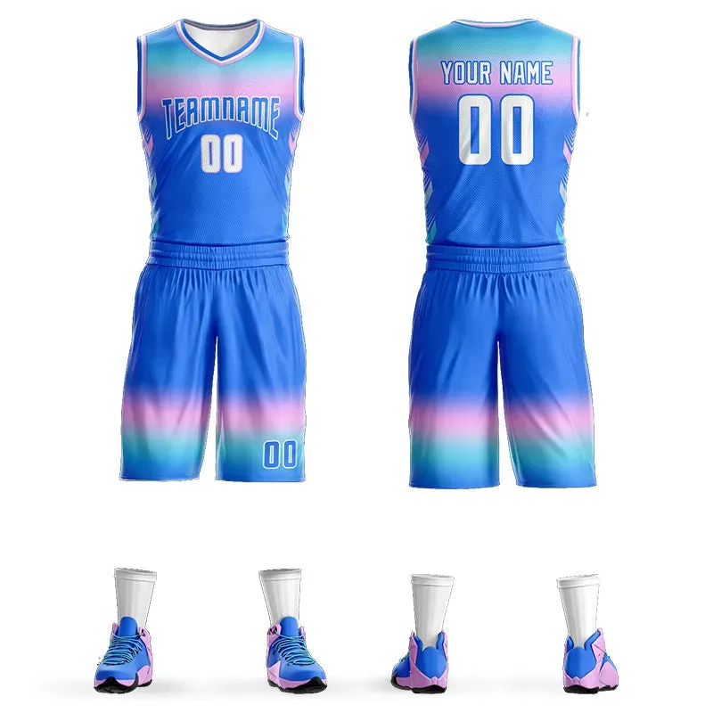 Custom Royal Rose Pink Royal-White Gradient Fashion Sets Basketball Jersey