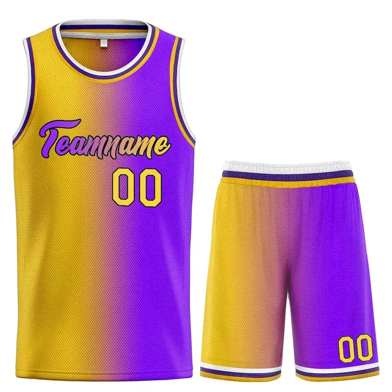 Custom Yellow Purple-Black Heal Gradient Fashion Sports Sets Uniform Basketball Jersey