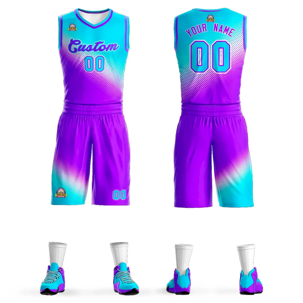 Custom Sky Blue Purple Gradient Fashion Sports Uniform Basketball Jersey