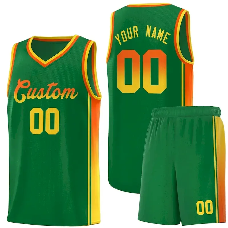 Custom Kelly Green Orange-Gold Gradient Fashion Sports Uniform Basketball Jersey
