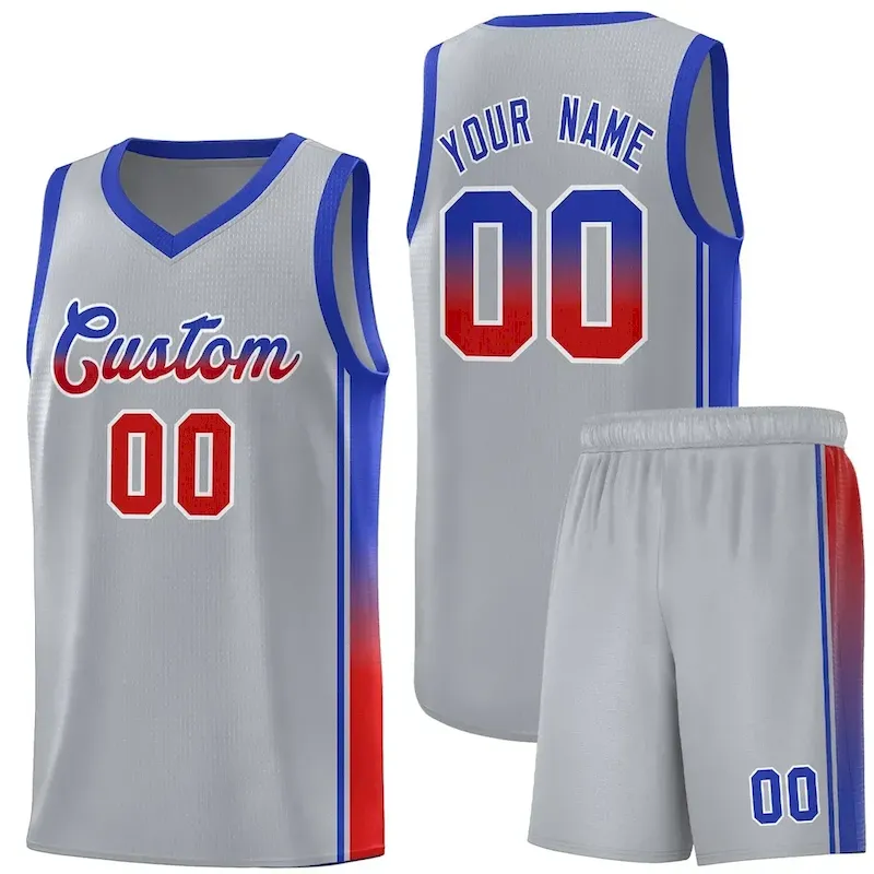 Custom Gray Navy-Royal Gradient Fashion Sports Uniform Basketball Jersey