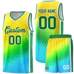Custom Gold Purple-Royal Gradient Design Irregular Shapes Pattern Sports Uniform Basketball Jersey