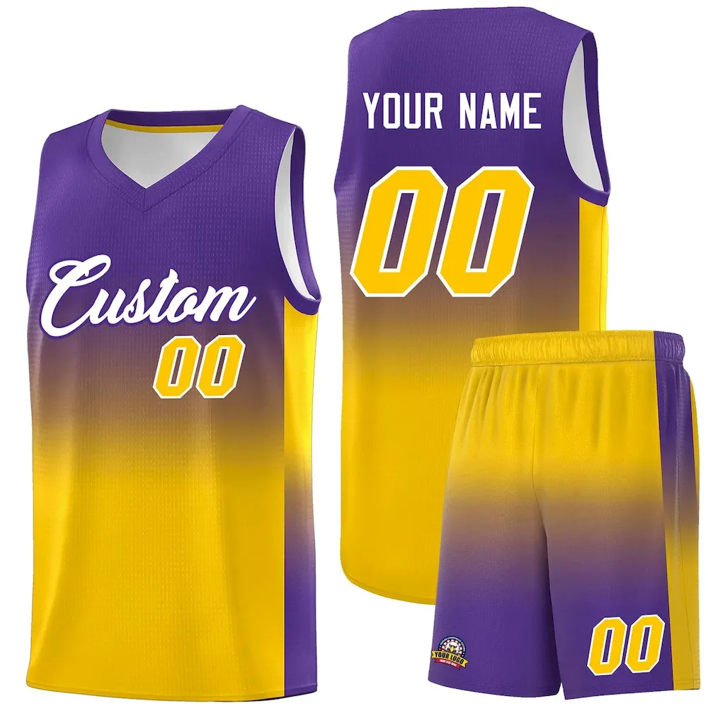 Custom Purple Gold Gradient Fashion Sets Sports Uniform Basketball Jersey