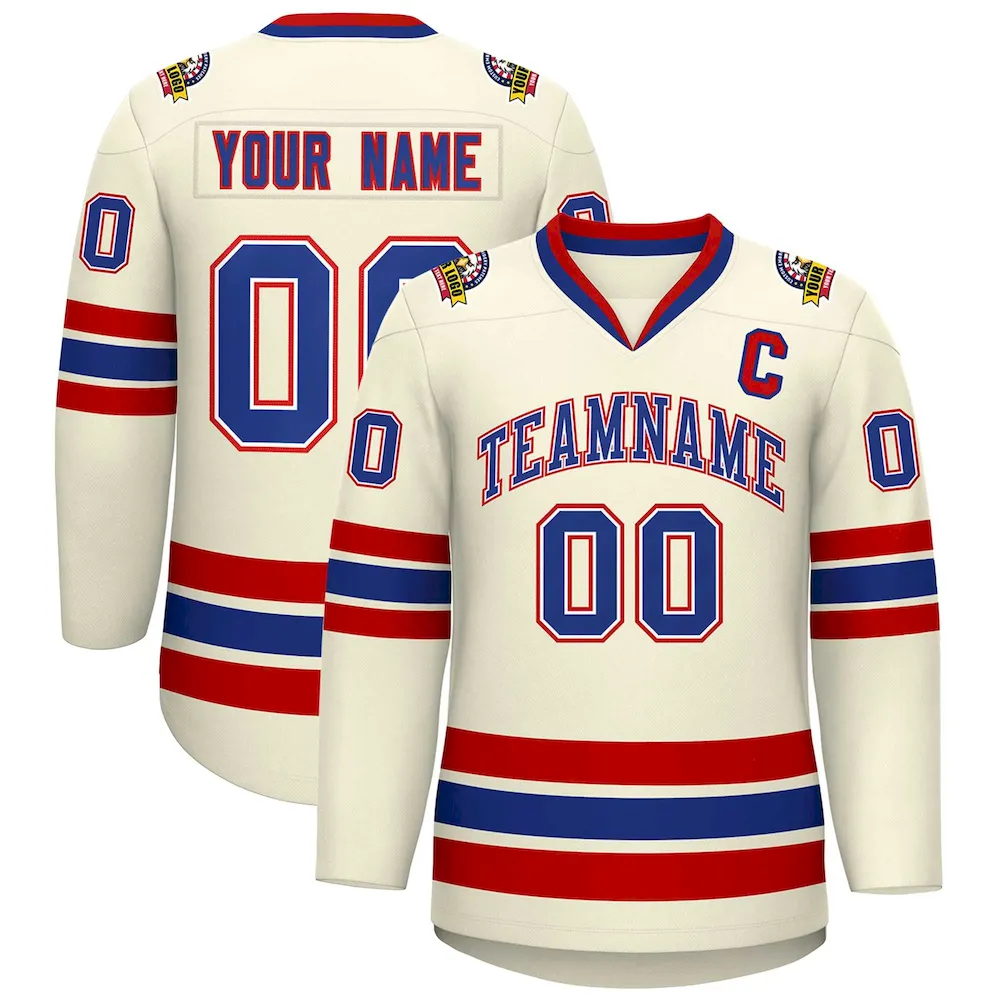Custom Khaki Royal White-Red Classic Style Hockey Jersey