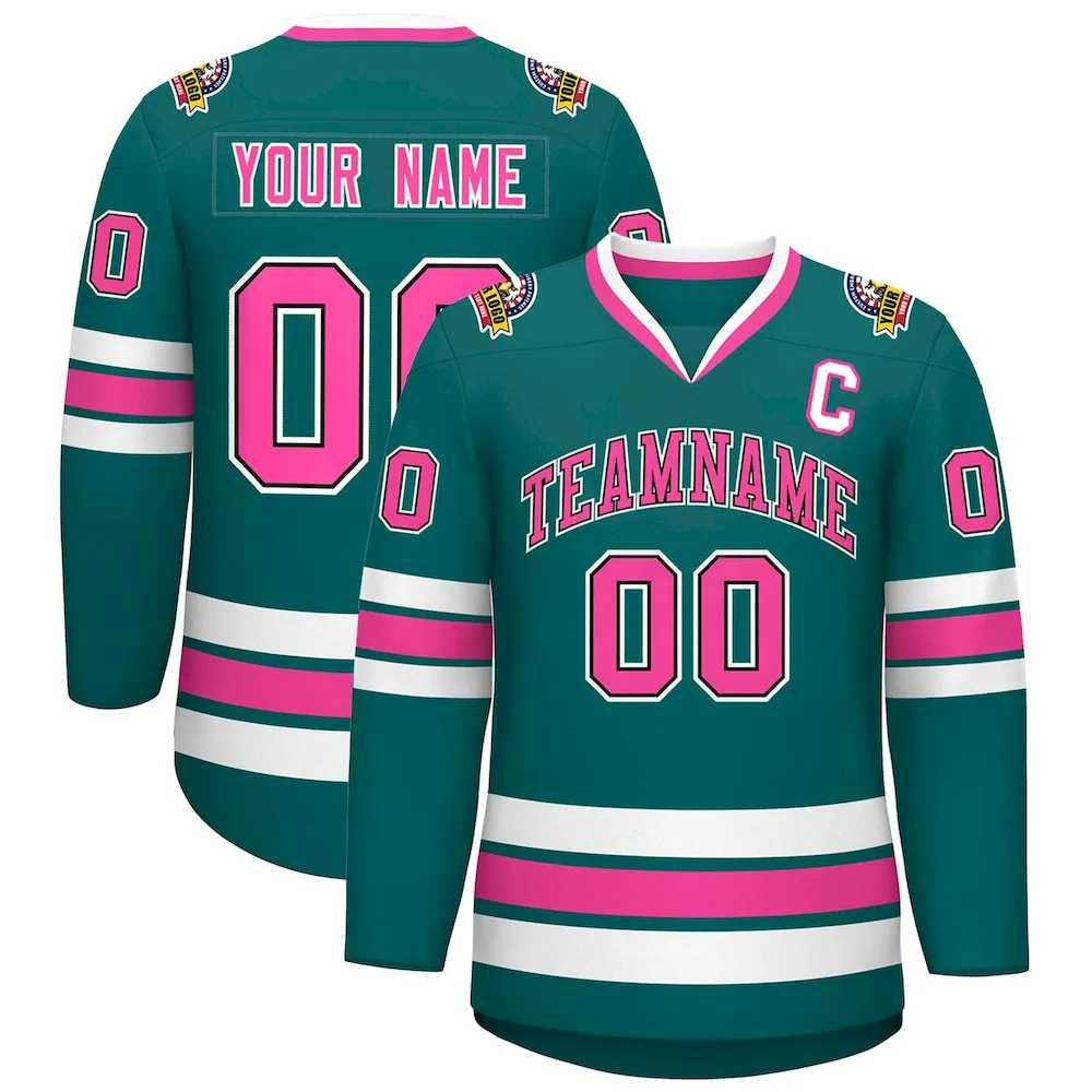 Custom Aqua Pink Black-White Classic Style Hockey Jersey
