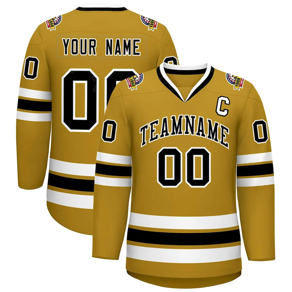 Custom Old Gold Black-White Classic Style Hockey Jersey