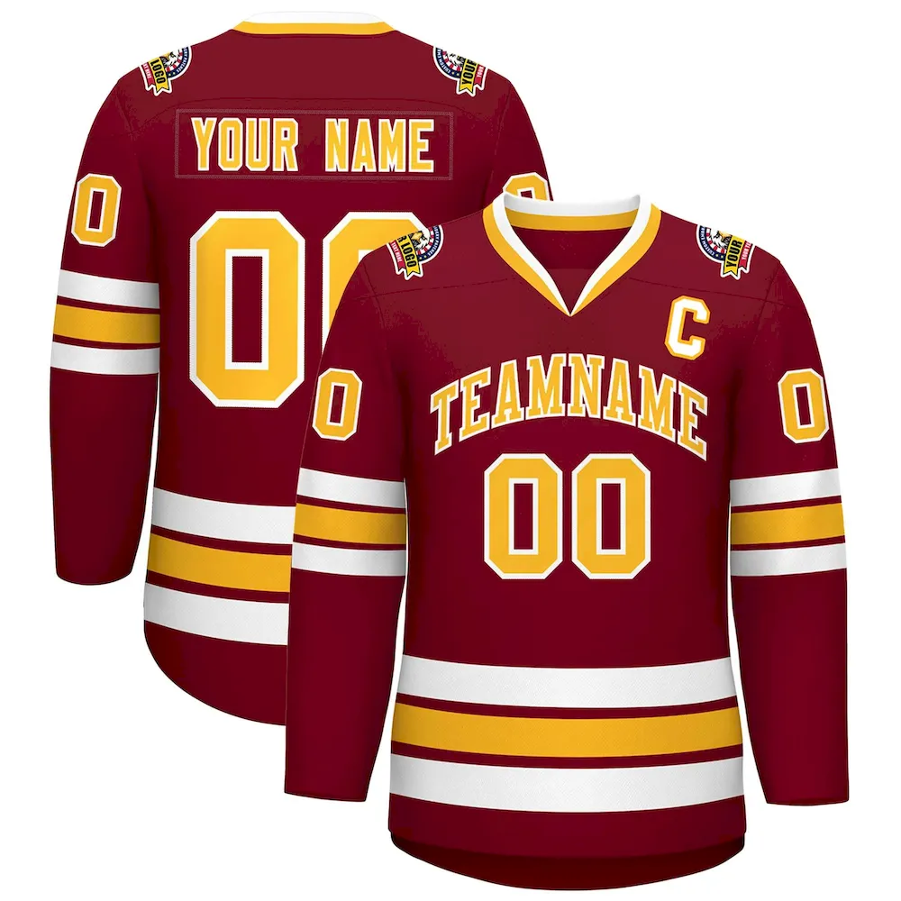Custom Crimson Gold-White Classic Style Hockey Jersey