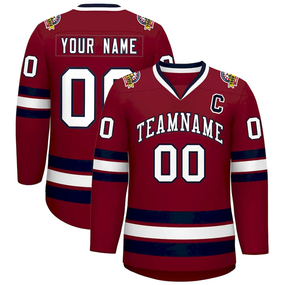 Custom Crimson White-Navy Classic Style Hockey Jersey