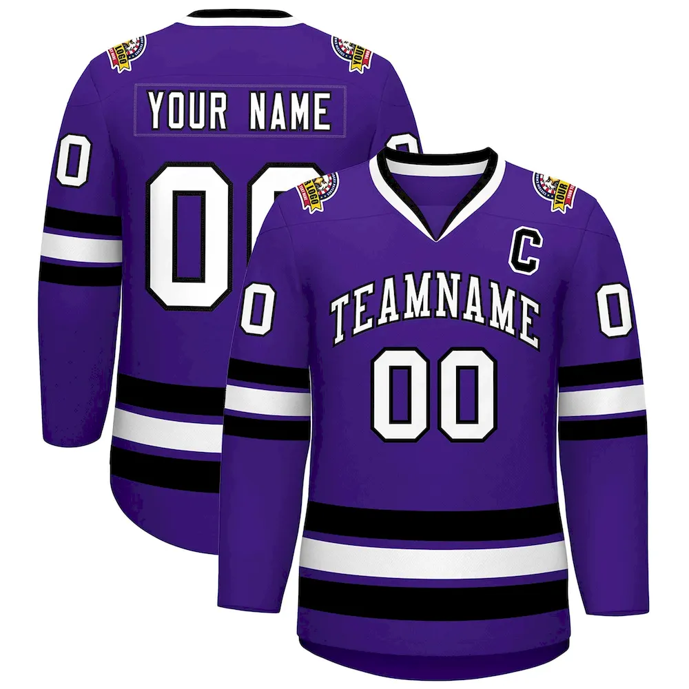 Custom Purple Gold-White Classic Style Hockey Jersey