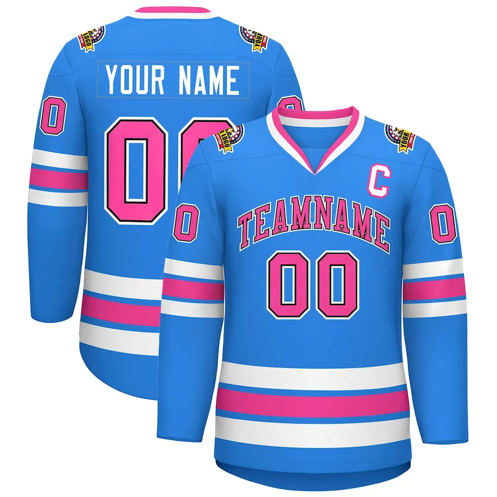Custom Aqua Navy White-Red Classic Style Hockey Jersey