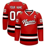 Custom Red White-Gold Classic Style Hockey Jersey