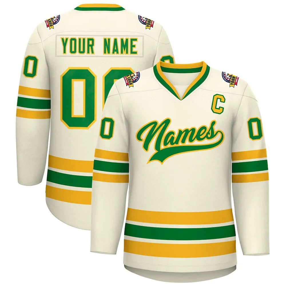 Custom Khaki Kelly Green-Gold Classic Style Hockey Jersey