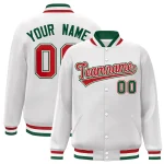 Custom White Red-White Classic Style Varsity Full-Snap Letterman Jacket
