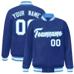 Custom Royal White-Powder Blue Classic Style Varsity Full-Snap Letterman Jacket