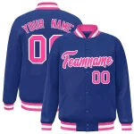 Custom Royal Pink-White Classic Style Varsity Full-Snap Letterman Jacket