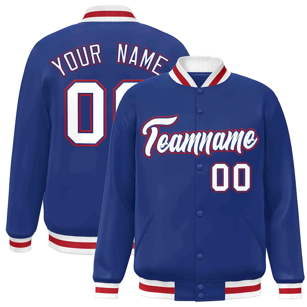Custom Royal White-Royal Classic Style Varsity Full-Snap Letterman Jacket