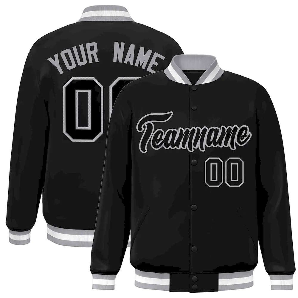 Custom Black Black-Gray Classic Style Varsity Full-Snap Letterman Jacket