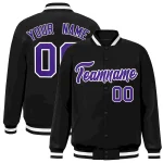 Custom Black Purple-White Classic Style Varsity Full-Snap Letterman Jacket