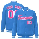 Custom Powder Blue Neon Green-White Classic Style Varsity Full-Snap Letterman Jacket