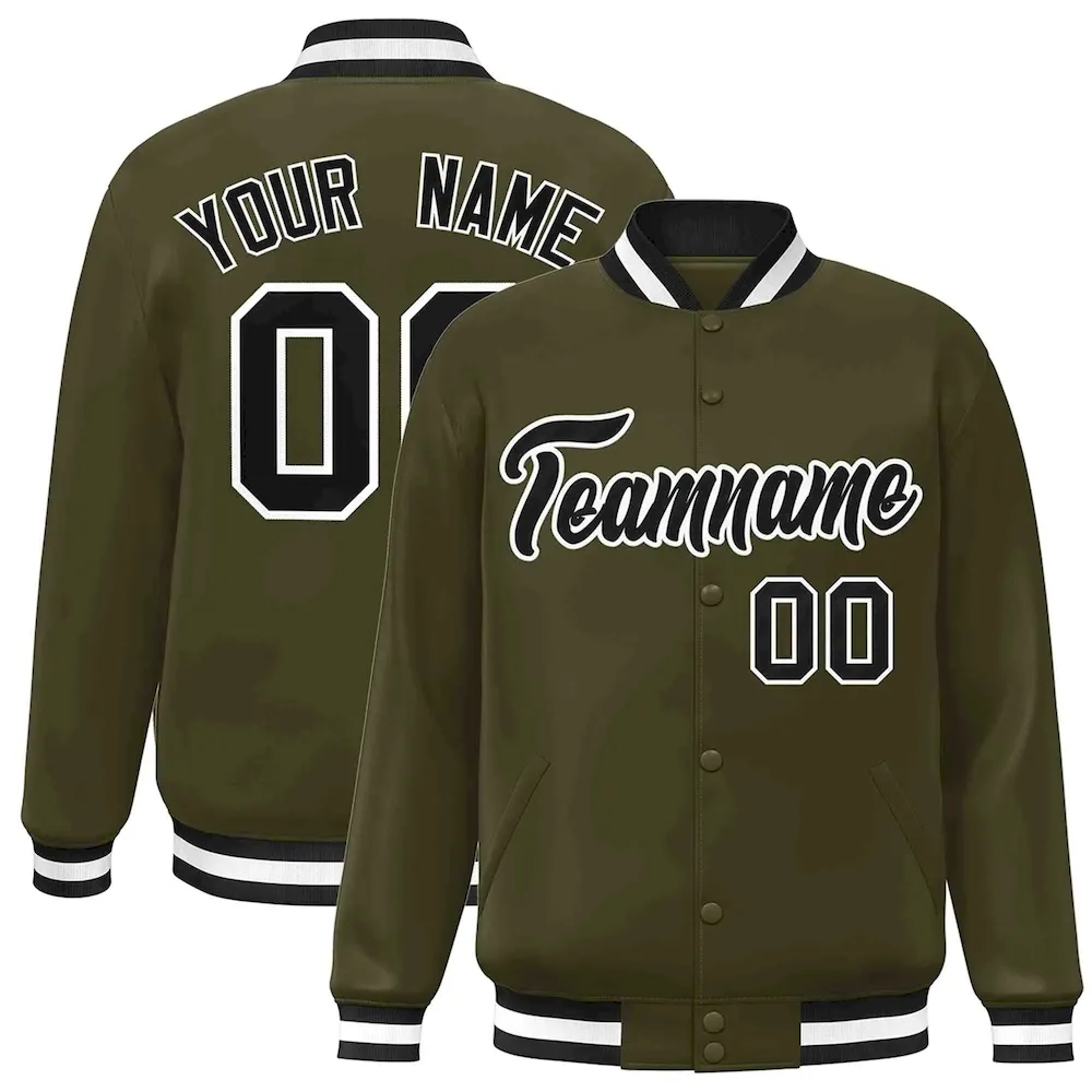 Custom Olive Black-Old Gold Classic Style Varsity Full-Snap Letterman Jacket
