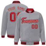 Custom Gray Red-White Classic Style Varsity Full-Snap Letterman Jacket