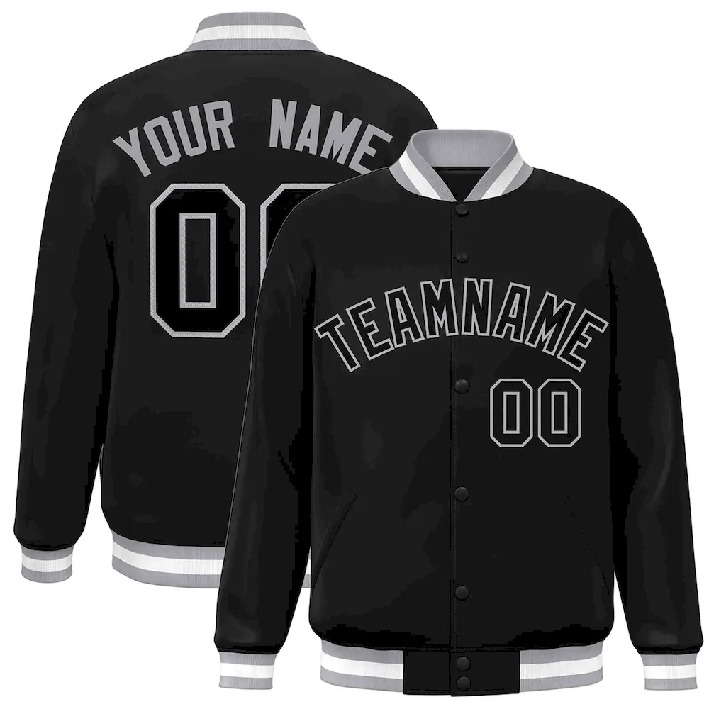 Custom Black Black-Gray Classic Style Varsity Full-Snap Letterman Jacket