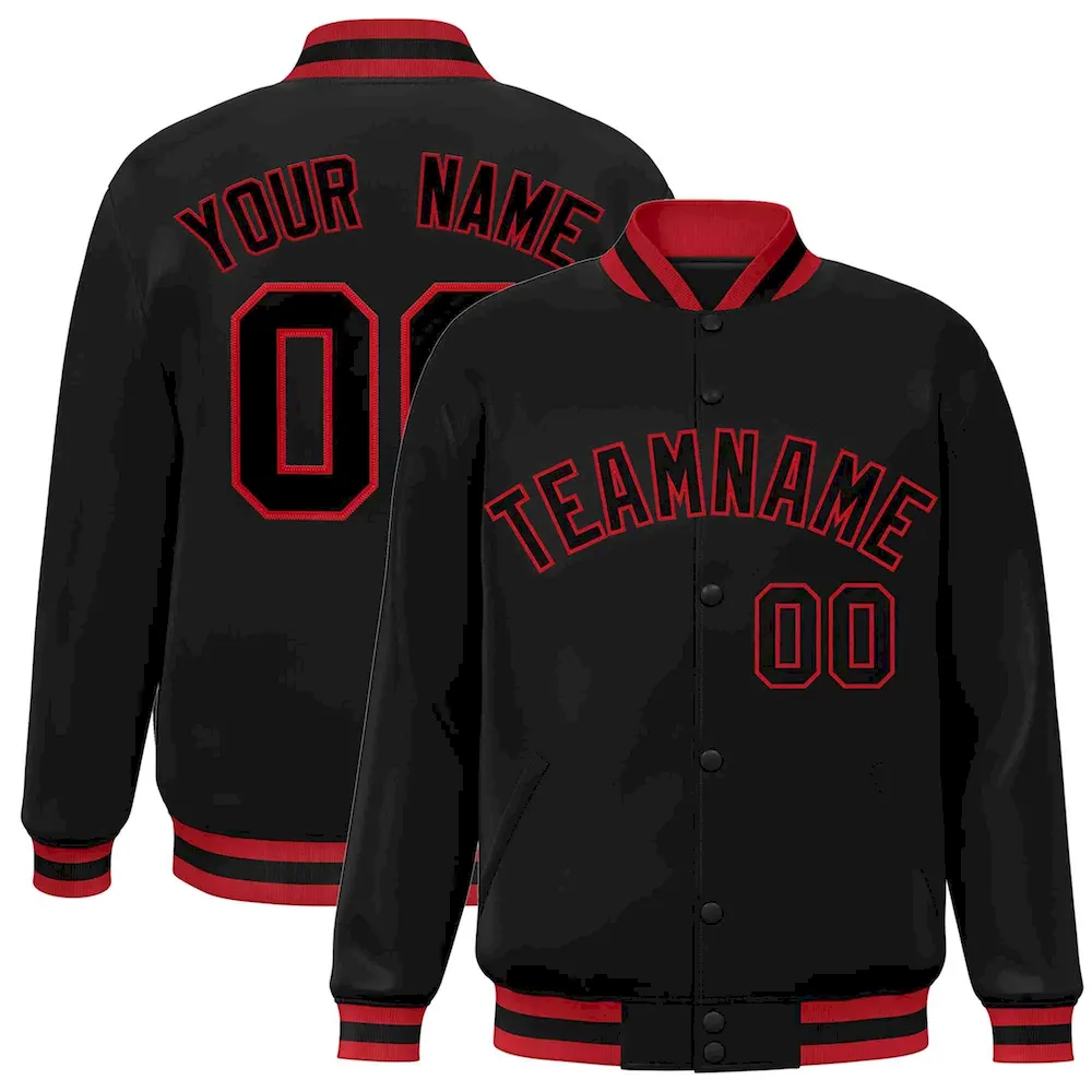 Custom Black Black-Red Classic Style Varsity Full-Snap Letterman Jacket
