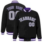 Custom Black Gray-Purple Classic Style Varsity Full-Snap Letterman Jacket