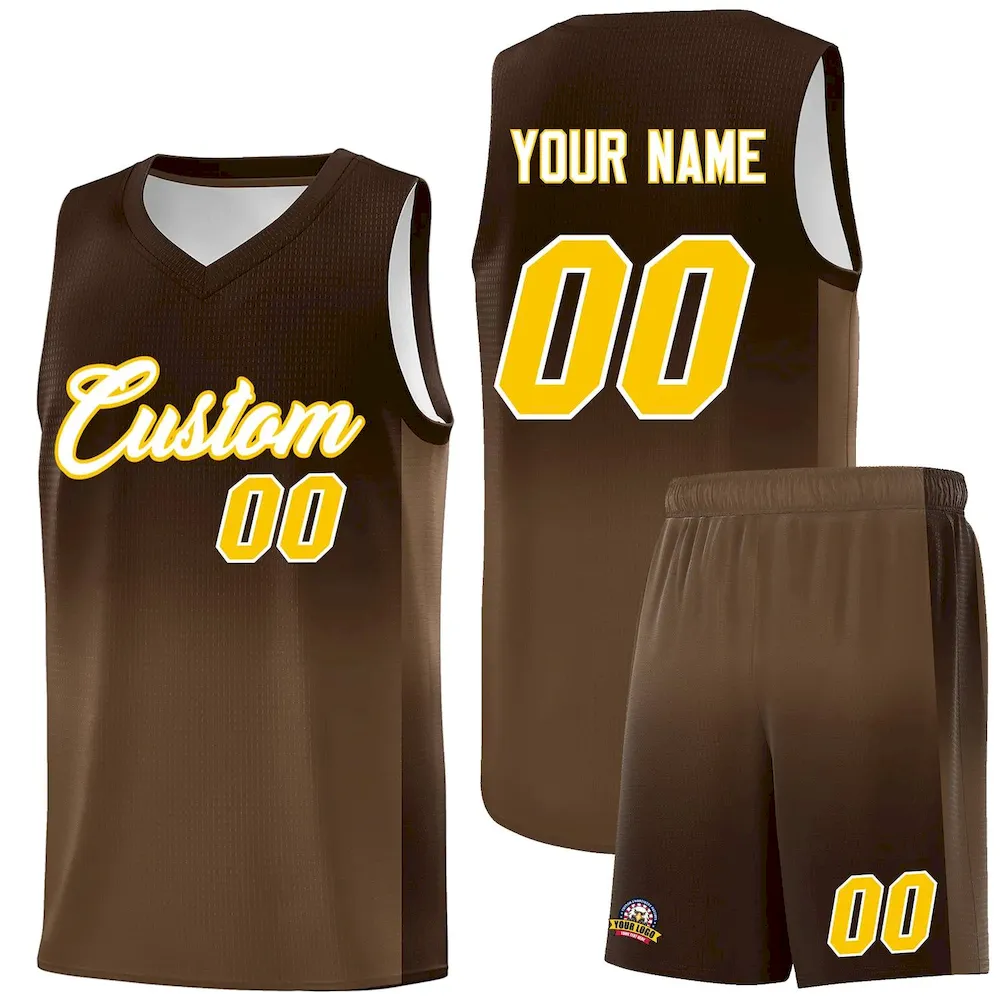 Custom Brown Light Brown Gradient Fashion Sets Sports Uniform Basketball Jersey