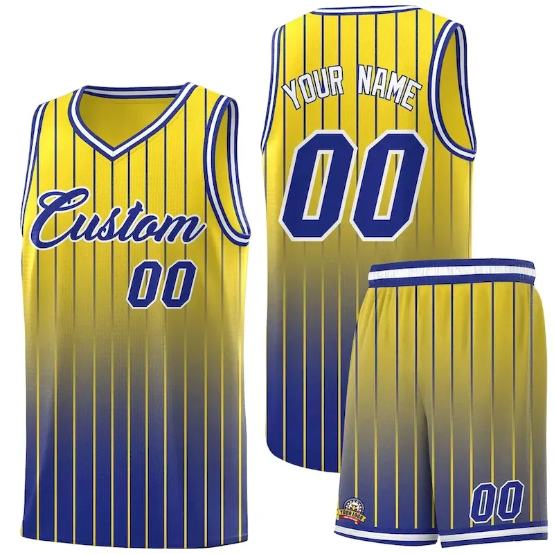 Custom Gold Royal Gradient Fashion Sets Sports Stripe Uniform Basketball Jersey