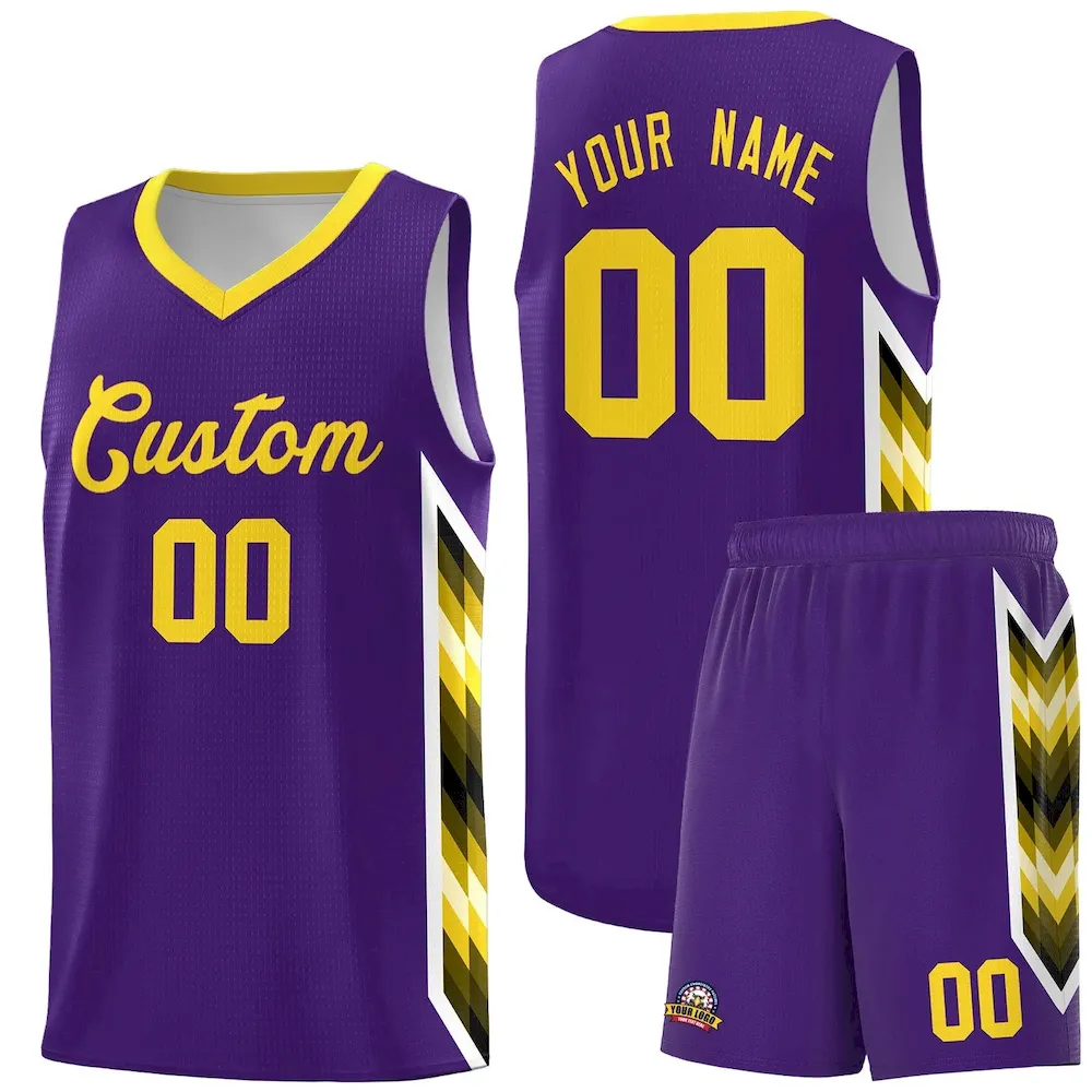 Custom Gold Mosaic Gradient Fashion Sports Uniform Basketball Jersey