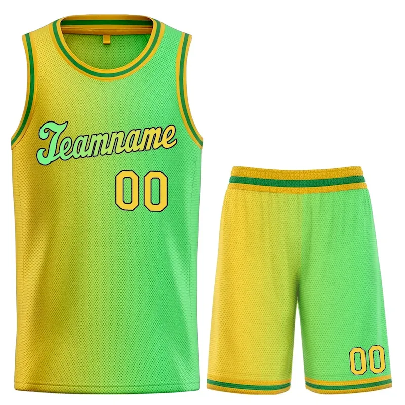 Custom Yellow Green-Black Bull Gradient Fashion Sets Basketball Jersey