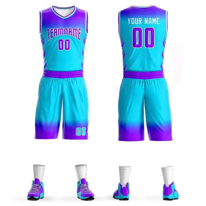 Custom Purple Blue Purple-White Gradient Fashion Sets Basketball Jersey