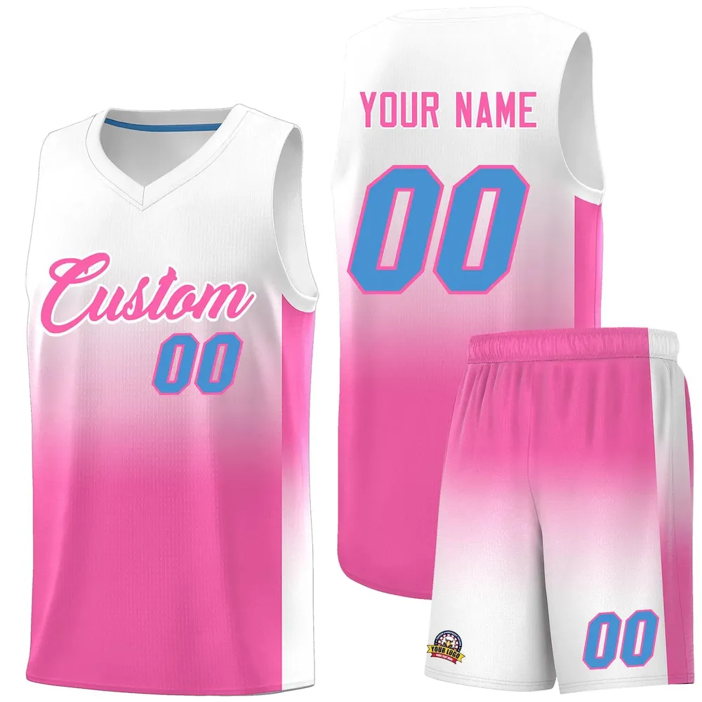 Custom White Aqua Gradient Fashion Sets Sports Uniform Basketball Jersey