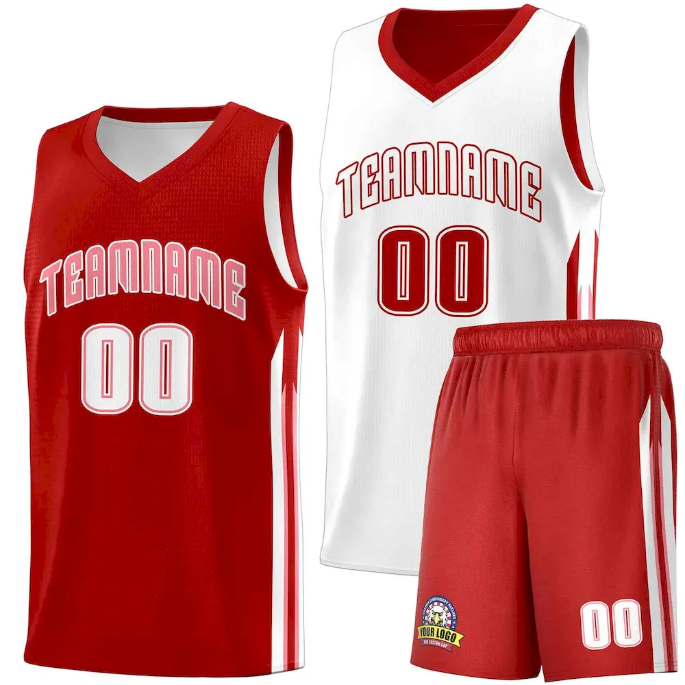 Custom Red White Double Side Sets Men Basketball Jersey