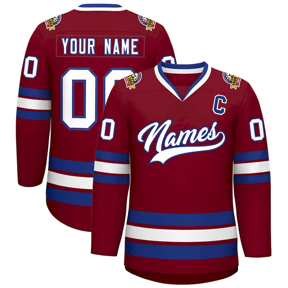 Custom Crimson White-Royal Classic Style Hockey Jersey